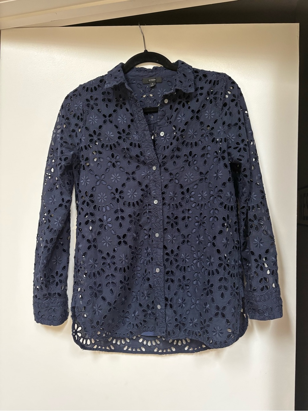 J. Crew Navy Floral Eyelet Button-Down Shirt